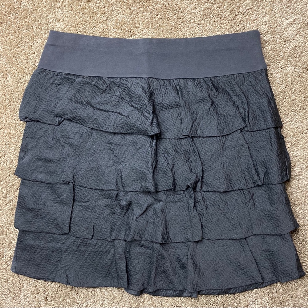 Ann Taylor Silk Ruffle Tiered Skirt Gray 8